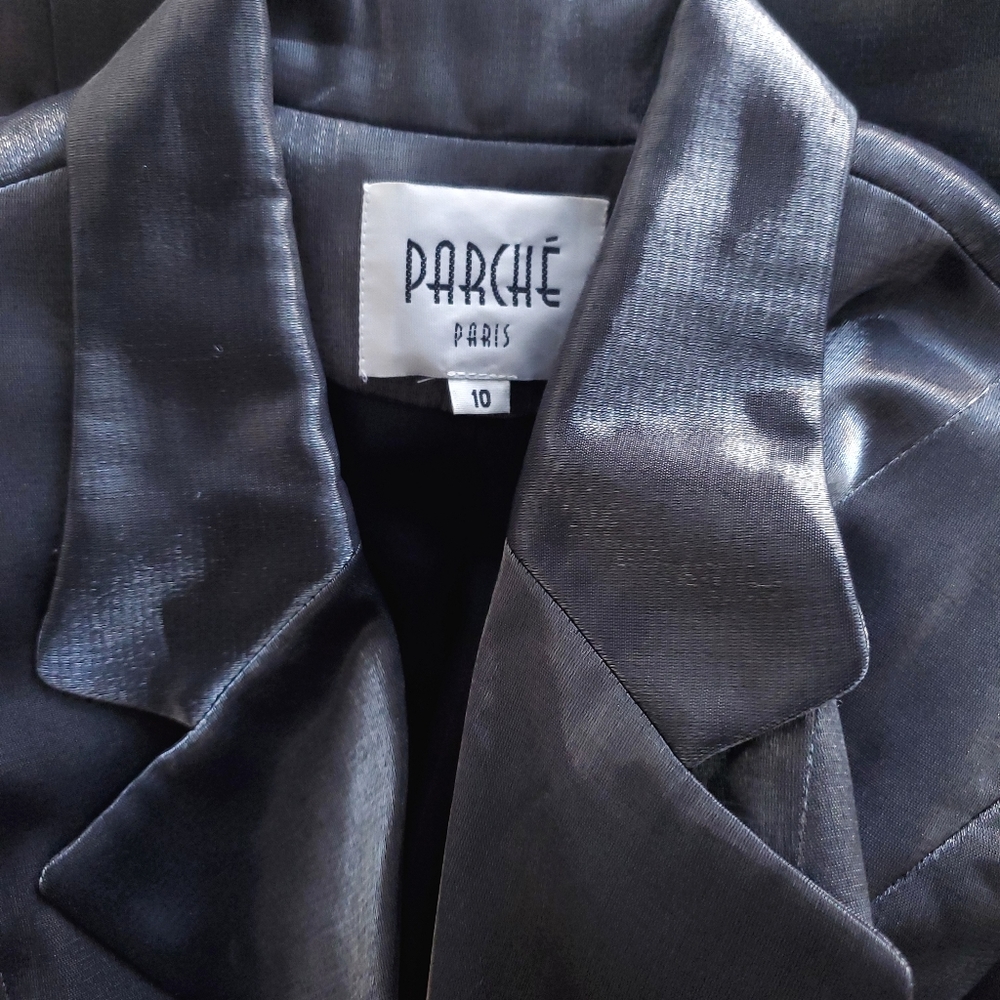 Parché Paris Silver Metallic Trench Jacket - Picture 5 of 12